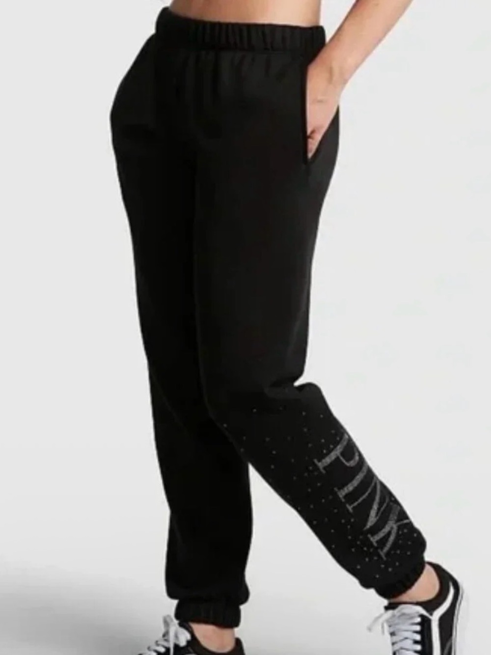 Victoria's Secret PINK  Sweatpants Black Rhinestone Gem Bling Fleece Jogger